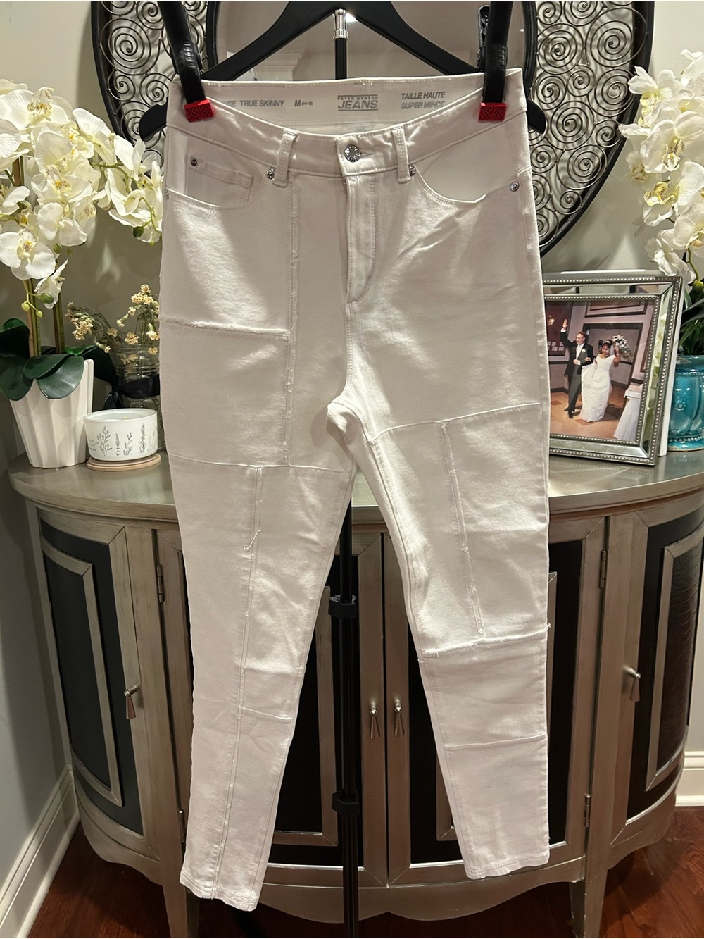 Peter Nygard High-Rise White Patchwork Skinny Jeans - Women
